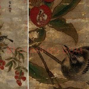 宋徽宗赵佶双钩画《荔枝图》轴