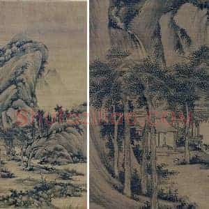 传巨然山水《囊琴怀鹤图》轴