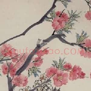 清代 任颐《桃梨鹌鹑图》国画花鸟作品图片赏析