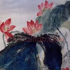 1976年 刘海粟《红荷》国画花鸟作品图片赏析