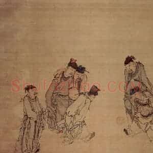 清代 黄慎《蹴鞠图》国画人物写意作品图片赏析