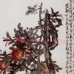 民国 吴昌硕《桃石》国画花鸟作品图片赏析