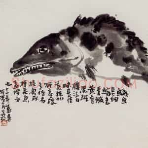 1923年 潘天寿《桂鱼图》国画花鸟作品图片赏析