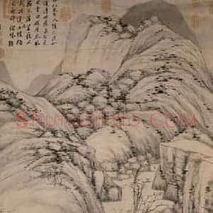 明代 沈周《策杖图》国画山水作品图片赏析