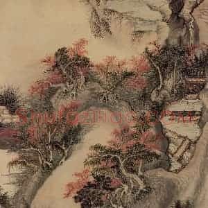 清代 王鉴《仿王蒙秋山图》国画山水设色作品图片赏析