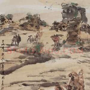 1983年 黄胄《古城群驼》国画山水作品图片赏析