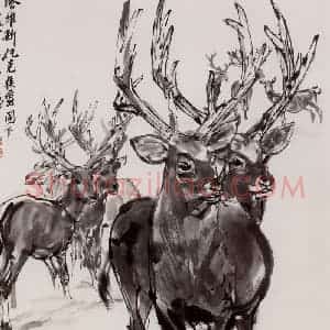 1987年 黄胄《群鹿》国画花鸟作品图片赏析