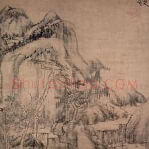 清代 朱耷《松谷山村图轴》国画山水作品图片赏析