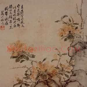 张崇光《花卉图斗方》国画花鸟工笔作品图片赏析