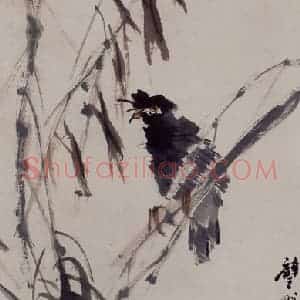 1890年 任伯年《杨柳八哥图》国画花鸟写意作品图片赏析