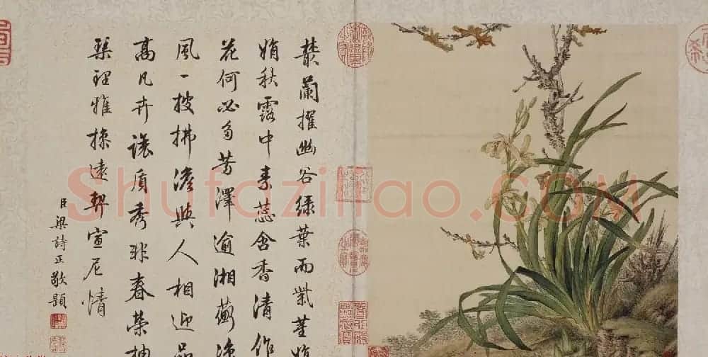郎世宁工笔画欣赏《花鸟图册》梁诗正书法题诗 | 传世书法作品精选