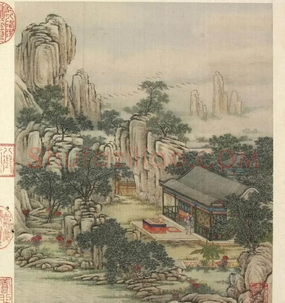 梁诗正书法《山水楼阁图》字画册页 | 传世书法作品精选