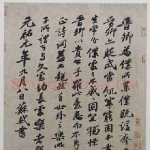 北宋 苏轼 行书 题王诜诗帖页 36x32